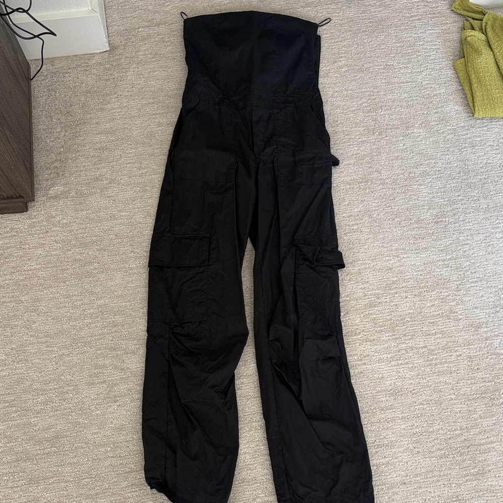 Zara Black Strapless Cargo Jumpsuit